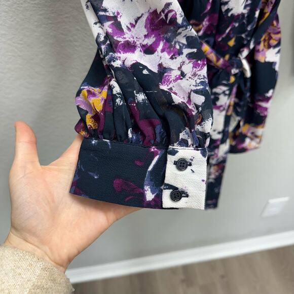 Lane Bryant X Girl With Curves Dress Women's Sz 18 Purple Floral Mini Tie Waist - Picture 3 of 4